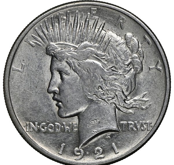 1921 Peace Dollar, High Relief — AU53 NGC