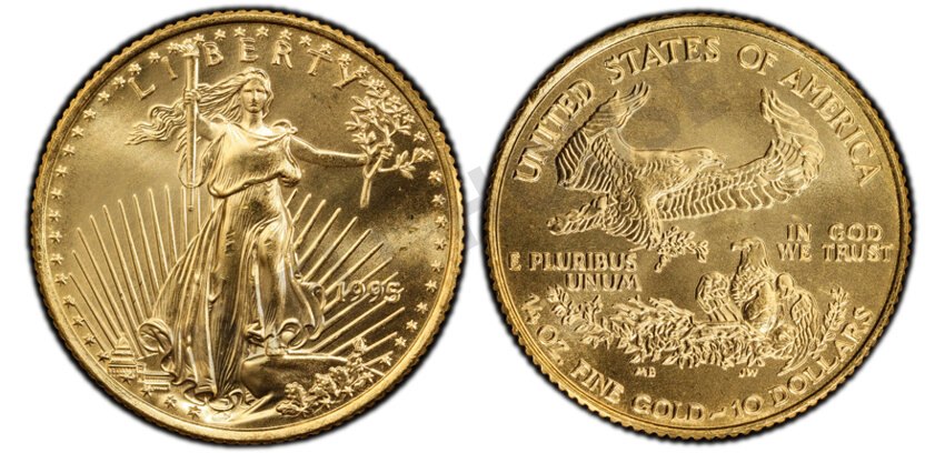 1995 $10 Gold Eagle, Quarter Ounce — MS67 PCGS